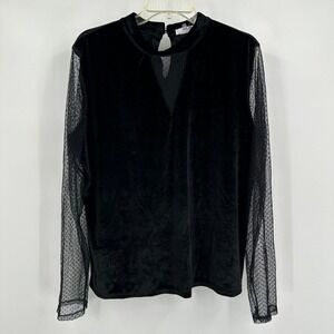 Womens Whimsigoth Velvet Top Size XL Cottage Noir Sheer Mesh Sleeve Gothic Black